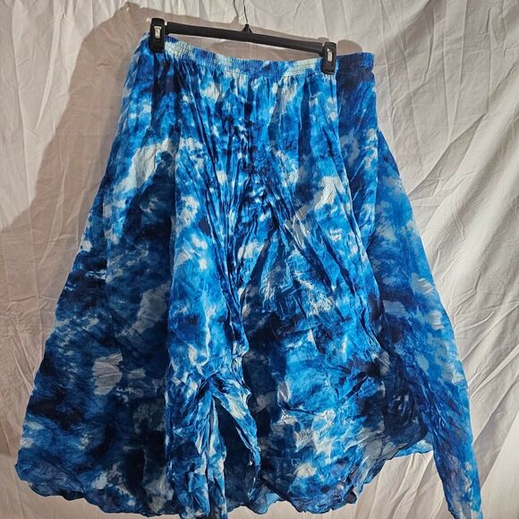 Blue beachy mermaid tie dye midi plus size skirt - Picture 2 of 3